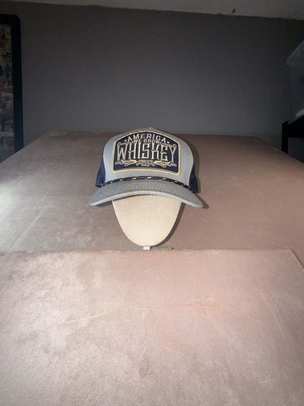 Rural Cloth America We Grow Whiskey Grey and Navy Blue Snapback Trucker Hat